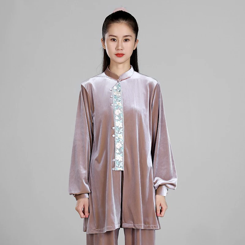 Kun Master Thicken Velvet Taichi Uniform Elegant Winter Martial Arts Suit Kung Fu Clothes Taiji for Women