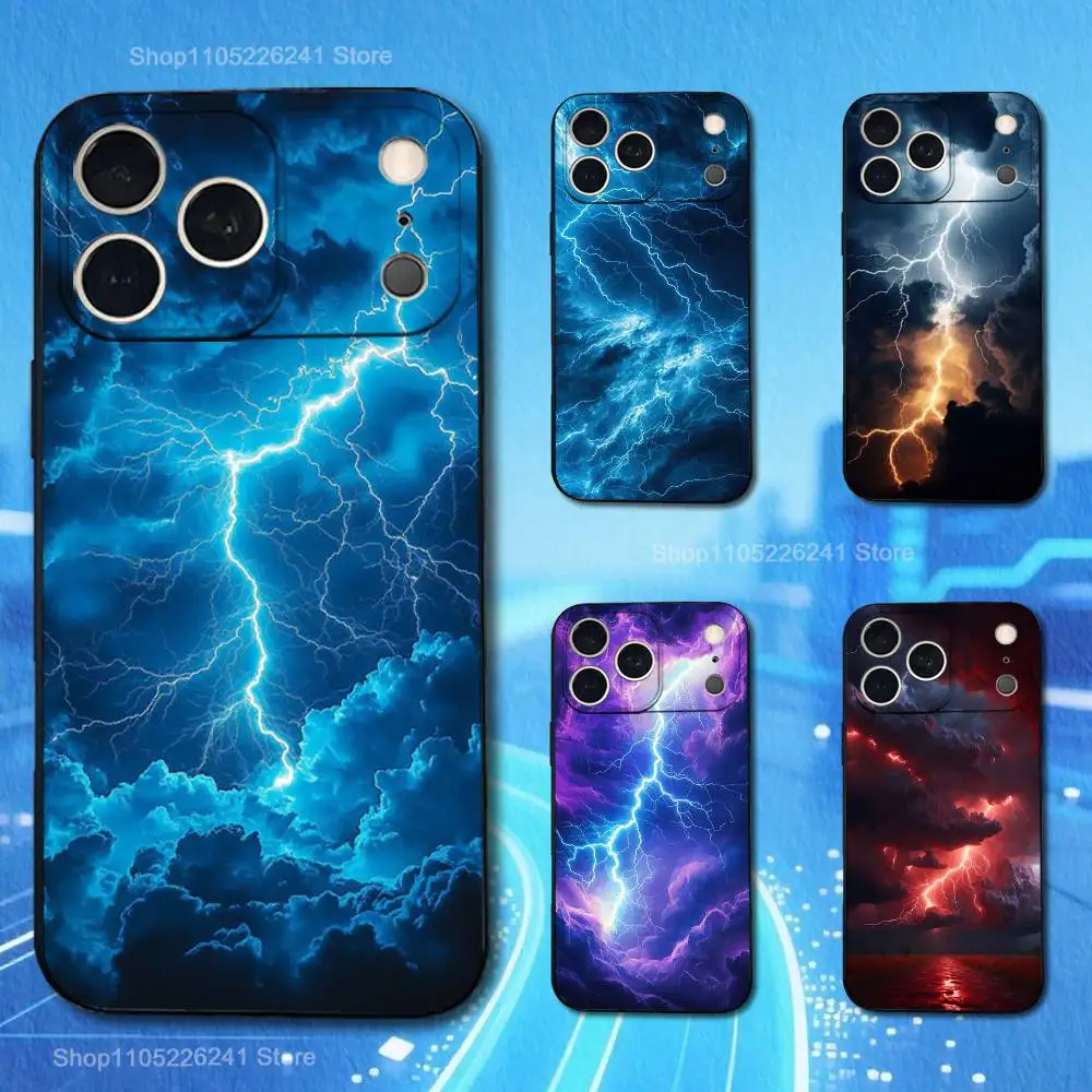 

Nature Thunderbolt Lightning For iPhone 13,16,11,14,17,12,15,Plus,Pro Max,XS,X,XR,SE,Mini,8,7,Phone Case Soft Silicone Black