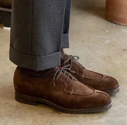 Italian Luxury Men's Leather Formal Shoes Casual Derby Shoes Suede Summer New Goodyear Handmade Shoes Men Style