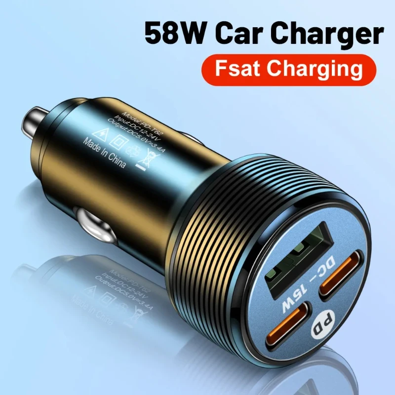 

58W 3.1A Car Charger 3 Ports Car Charger Fast Charging PD20W Car Cigarette Lighter Flash Charge For phones