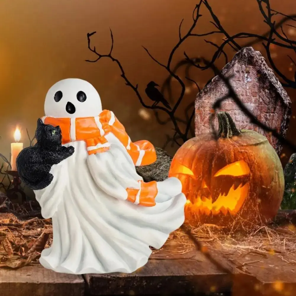 

Creative Ghost Black Cat Sculpture Cartoon Resin Craft Halloween Ghost Statue 3D Sculpture Spooky Resin Ghost Figurine