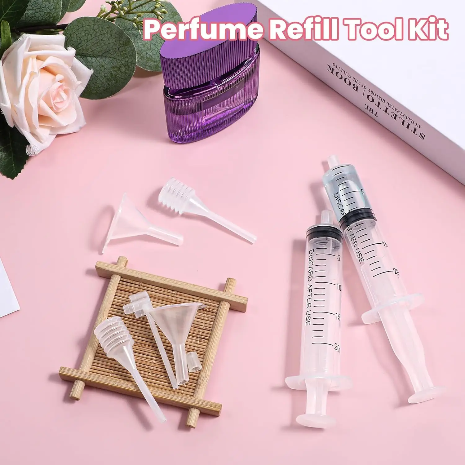 20-ml-Parfüm-Nachfüllpumpen-Werkzeugset, Kunststoff-Parfüm-Dosierwerkzeugset mit transparentem Pumpenkopf, Tropfer, Trichter, Werkzeugen zum Nachfüllen von Parfüm, Lotion und ätherischen Ölen – Detail 2