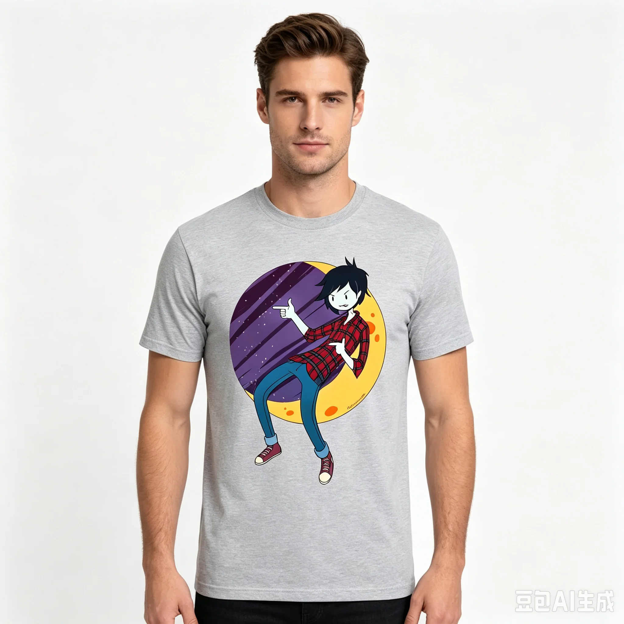 Cotton 100%　Men Marceline Adventure Cartoon Graphic T‑Shirt Anime Character Print Short Sleeve Casual Streetwear Tee Tops