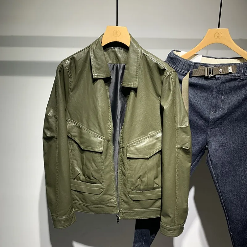 

Leather Jacket Men's Autumn Fashion Light Luxury Comfortable Personality Zipper Pockets Long Sleeves Solid Color Pu Jackets