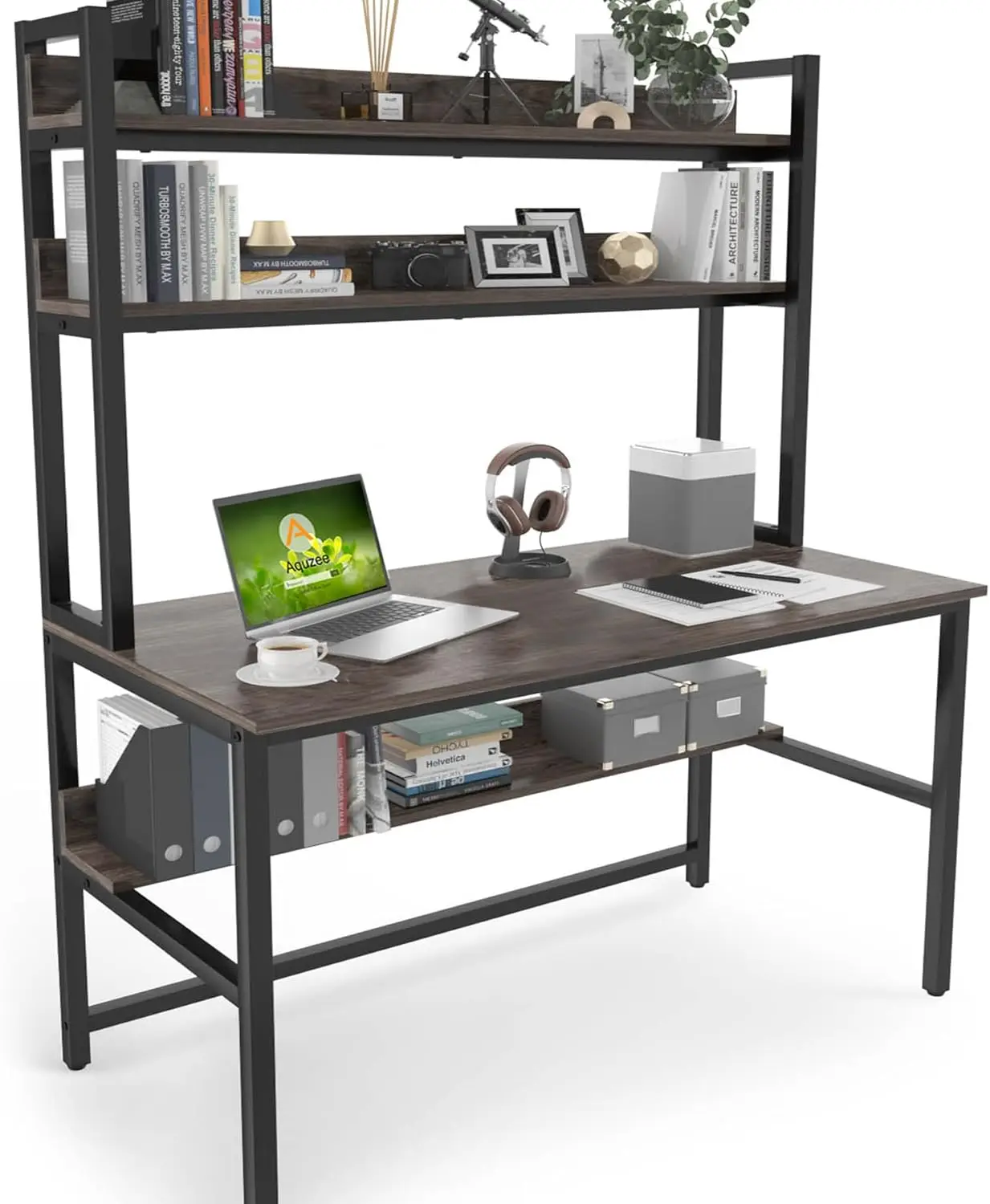 3 Tier Space Saving Computer Desk with Hutch
