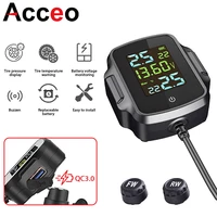 TPMS de motocicleta con carga rápida QC 3,0, salida USB, sistema de Monitor de alarma de presión de neumáticos de motocicleta, sistema de alarma de temperatura de neumáticos