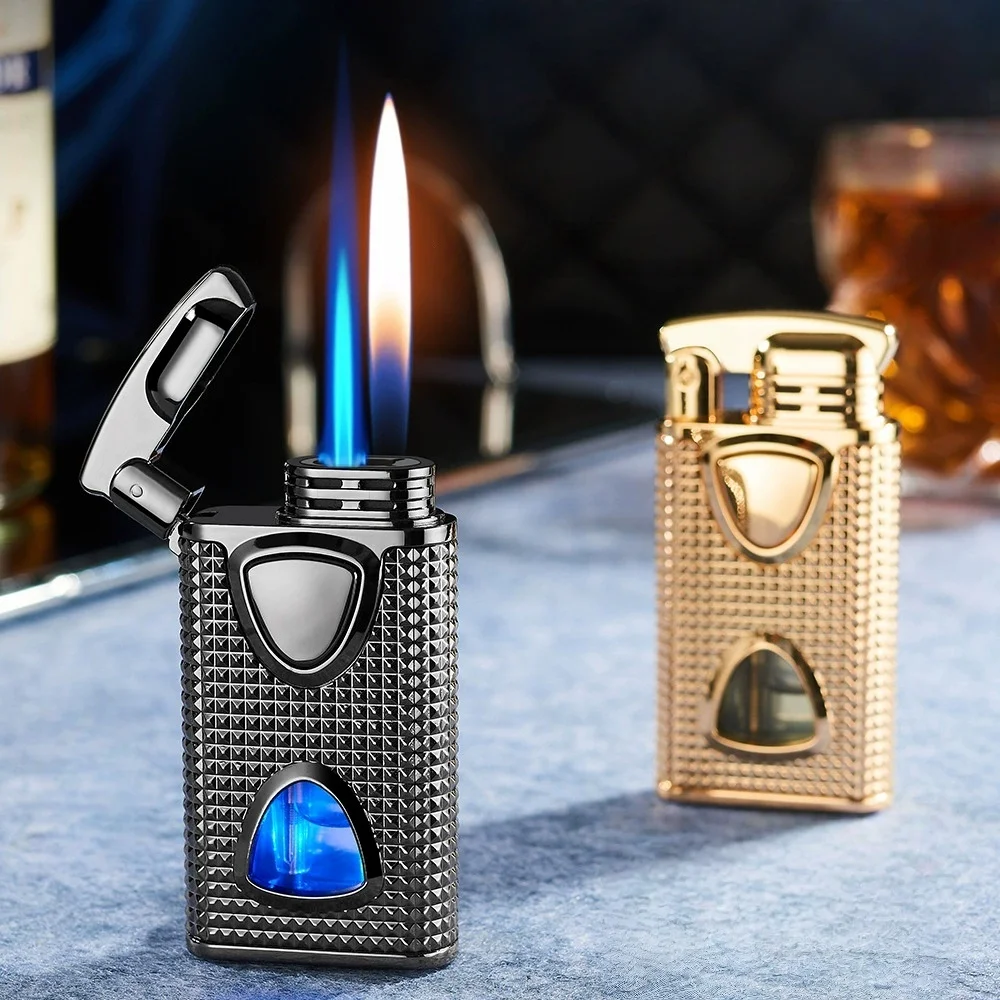 

New Metal Relief Intelligent Sensing Dual Fire Lighter Windproof Visible Air Window Inflatable Dual Fire Conversion Lighter Gift