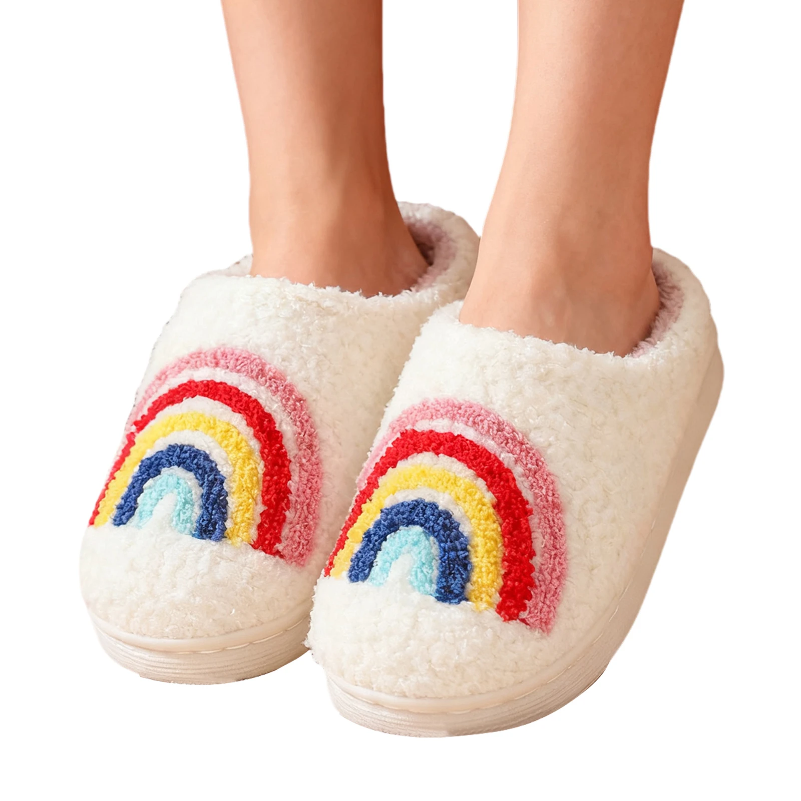 

Детские хлопковые тапочки, уютные нечеткие тапочки, милая теплая домашняя обувь, зимняя плюшевая домашняя обувь радуги, тапочки без шнуровки для гостиной