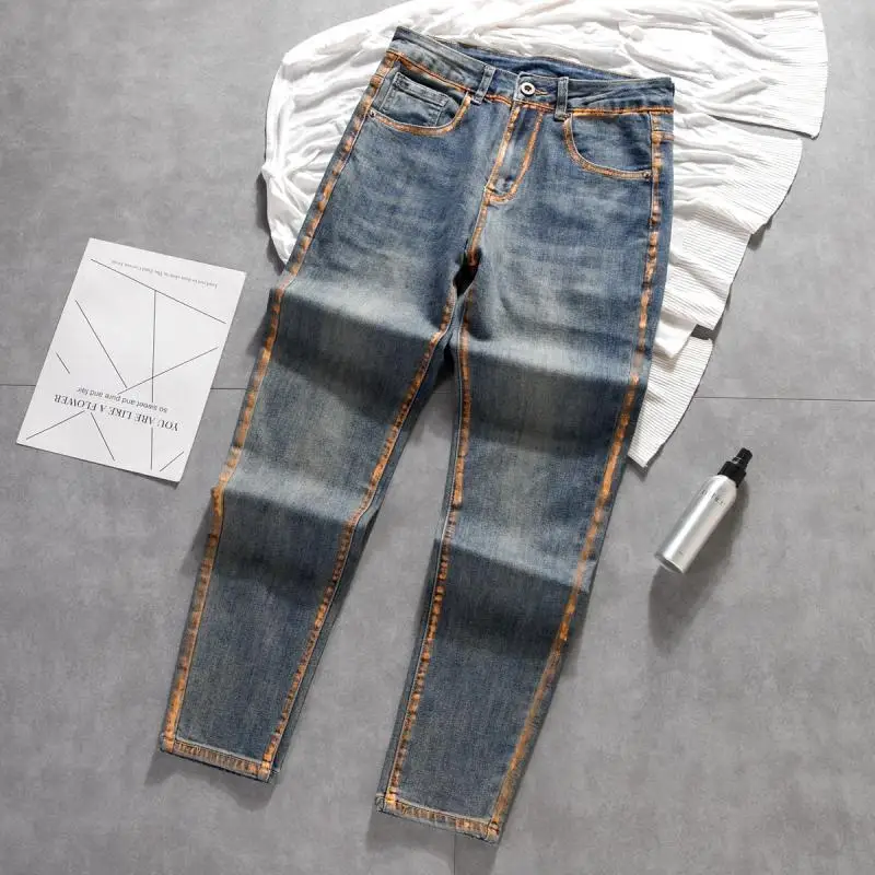 Pantalones vaqueros ajustados para hombre, Jeans de estilo Harajuku, marca de lujo, diseño de novio, informal, primavera y otoño, novedad