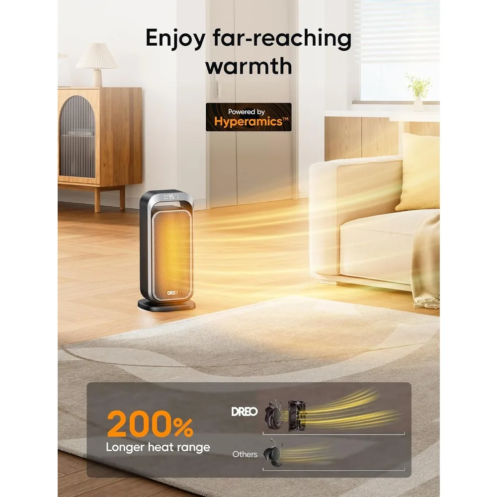 Space Heaters for Indoor Use, 15 Inch Portable Heater with 70°Oscillation, 1500W Electric Heaters with Remote