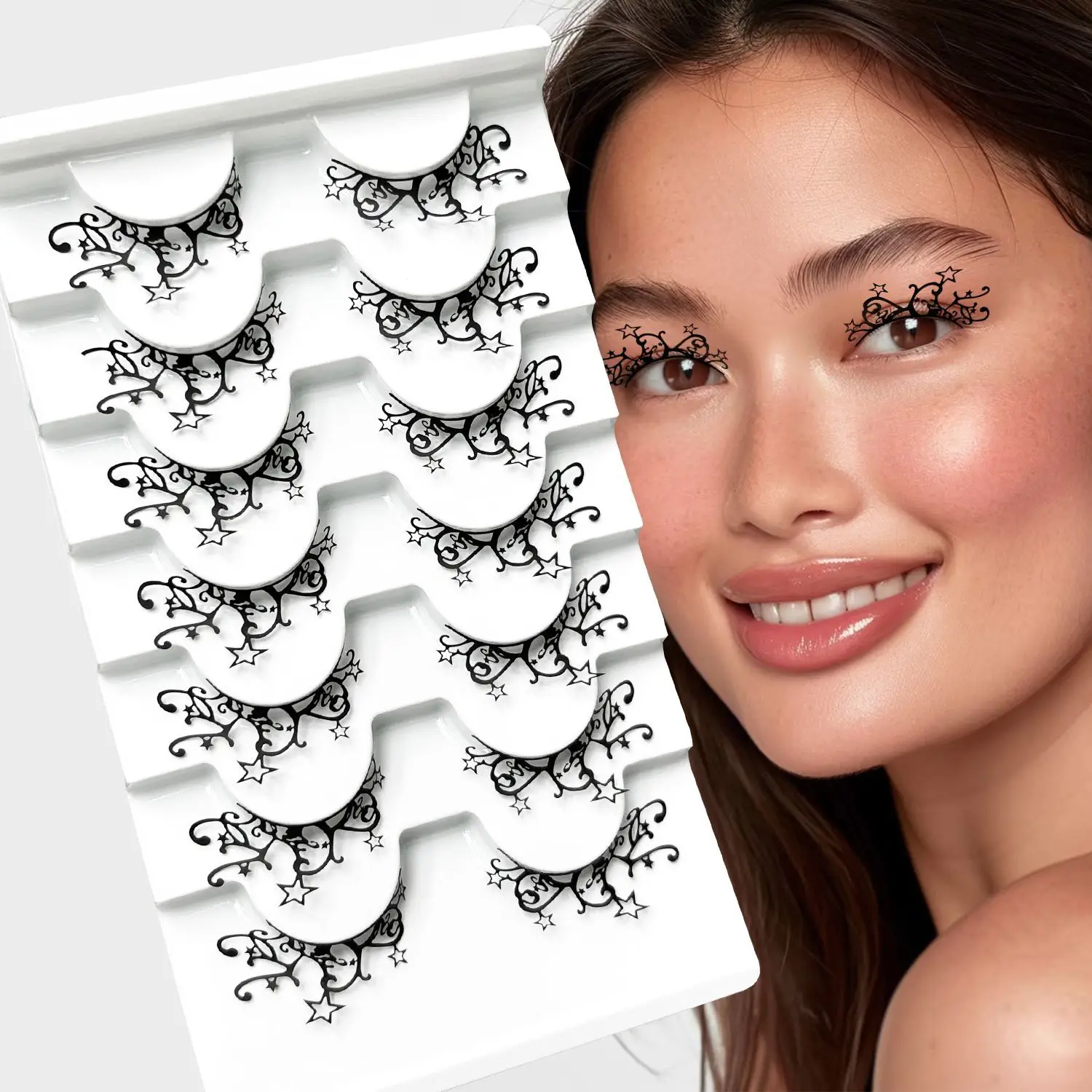 Halloween Spooky Castle Magic Maiden False Eyelashes Dramatic Thick European Cosplay Paper-Cut Style Lashes for Halloween