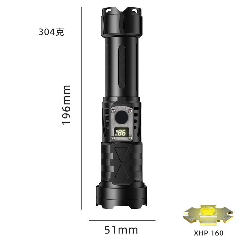 Imagem -06 - Lanterna Led Ultra Poderosa Xhp360 68000lm Lcd Holofote Cob 8000mah Longo Alcance Zoom Acampamento Emergência 26650x2 Lanterna