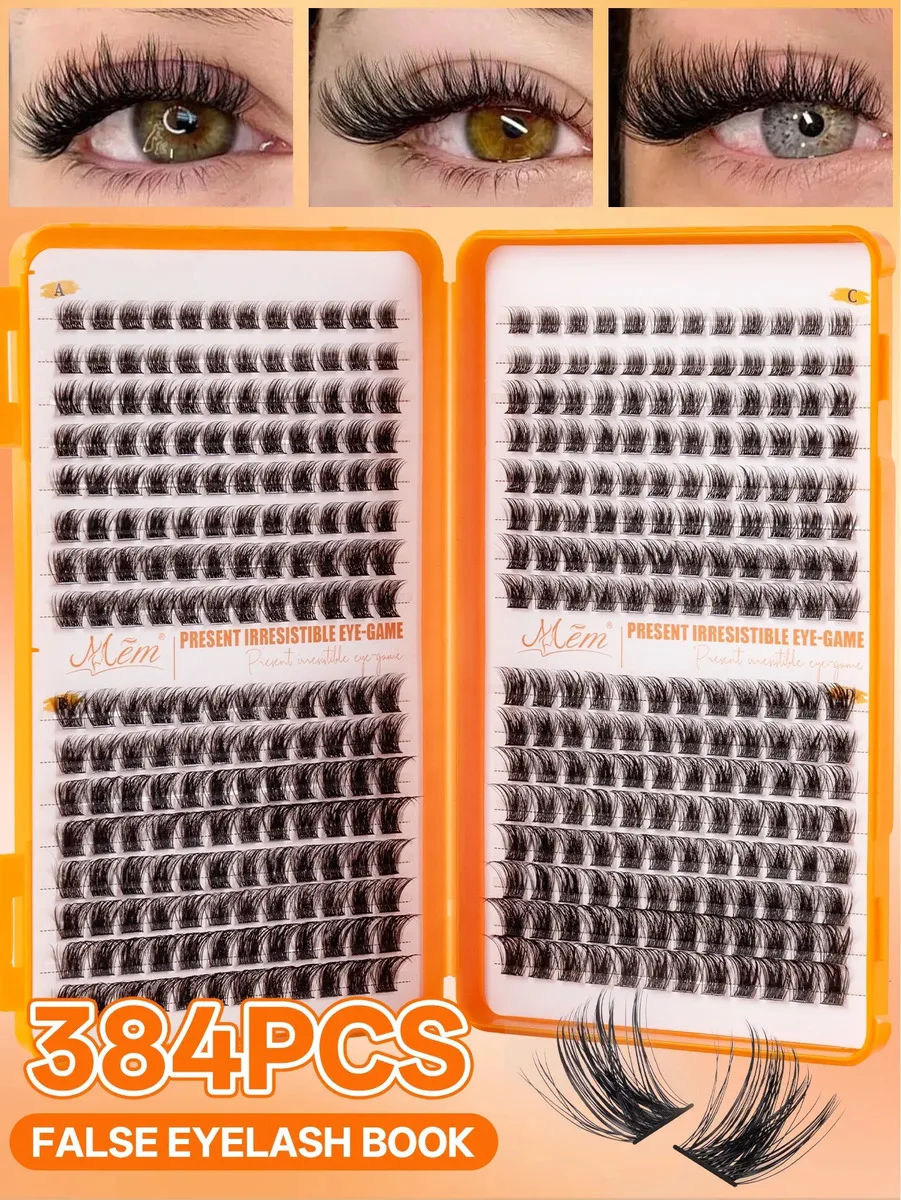 384-teiliges D-Curl DIY-Wimpernset, dick & flauschig, langanhaltend, einfach anzubringen, ideal für den Alltag, Partys, Reisen & zum Verschenken.