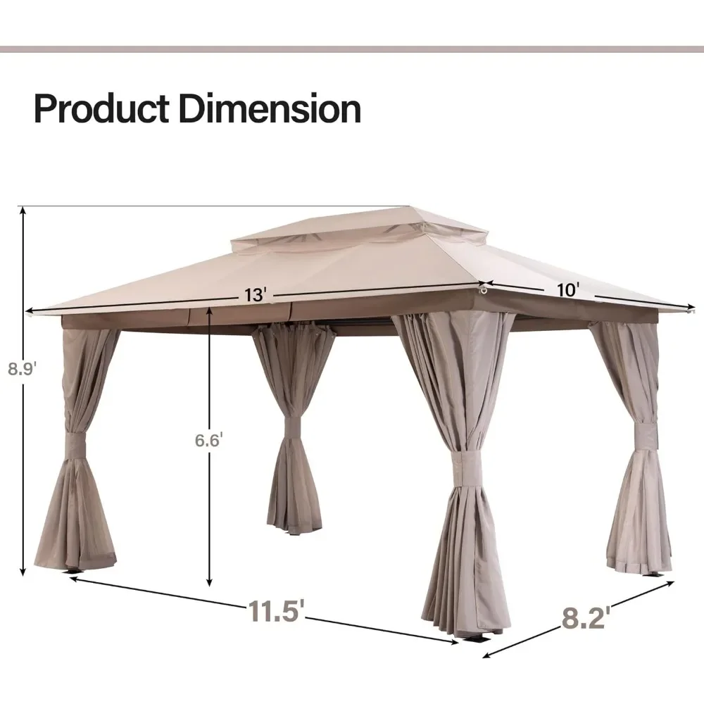야외 파티오 가제보 확장 볼트, 헤비 듀티 정자 파티 텐트 쉘터, 이중 지붕, 모기장, 10 'x 13'