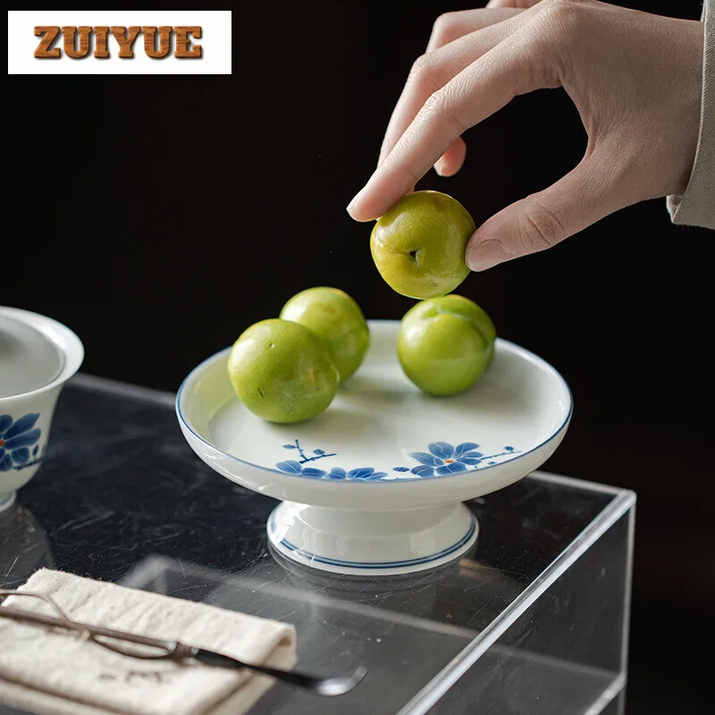 Jade Mud Handmade Teapot Holder Handpainted Magnolia High-feet Fruit Plate Ancient Dry Brew Table Tea Tray Teaset Decoration