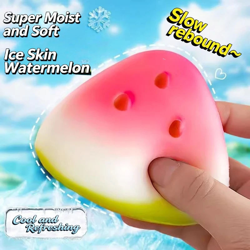 Ice Skin Watermelon Squishy Toy, Soft Slow Rising Fruit Squeeze Toy, Anti-Stress Cooling Watermelon Pinch Toy for Kids & Adults