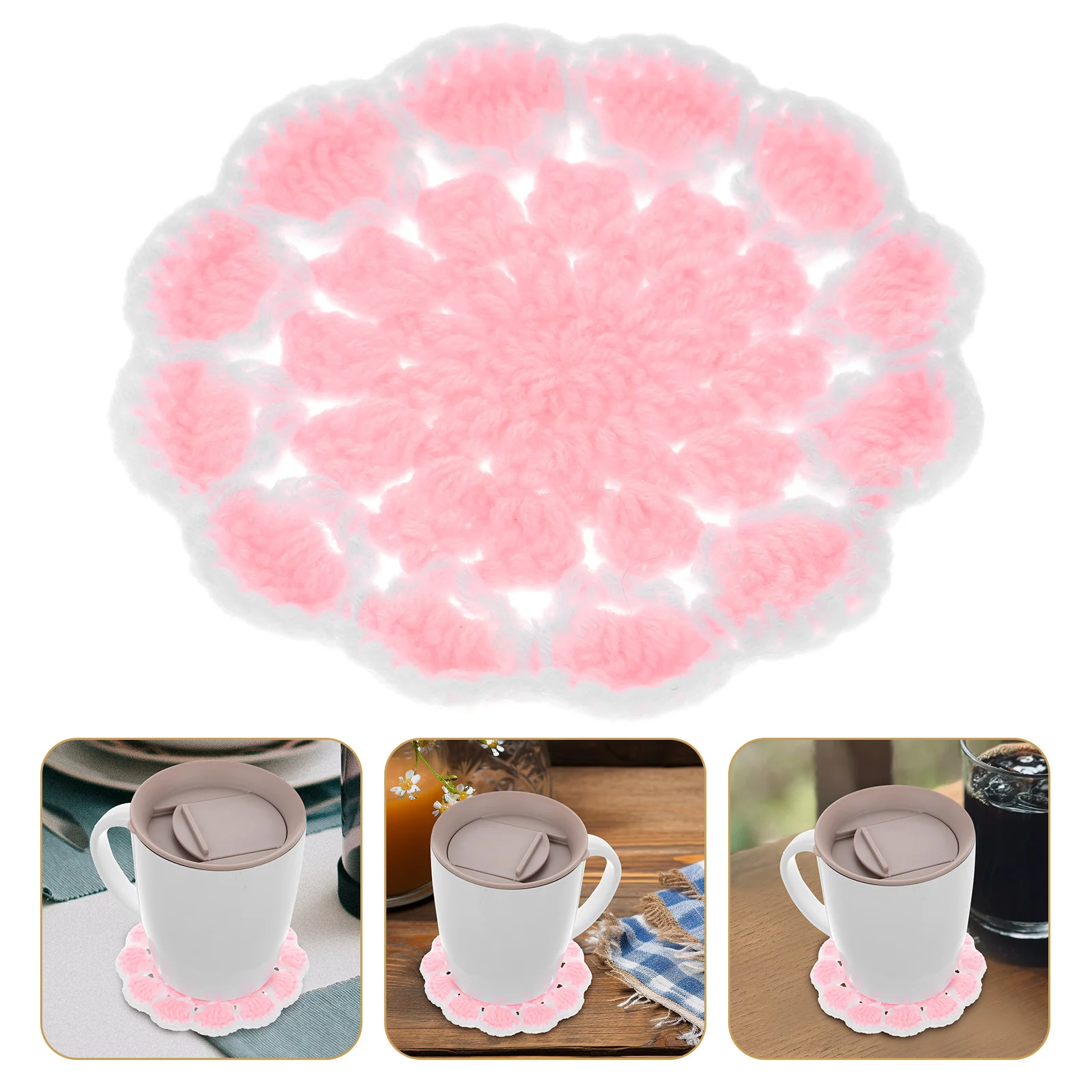 

Вязаная подставка с милым цветочным дизайном, защита для мягких напитков для стола, домашний декор, вязанный крючком коврик для чашки, розовый аксессуар для стола, фермерский дом