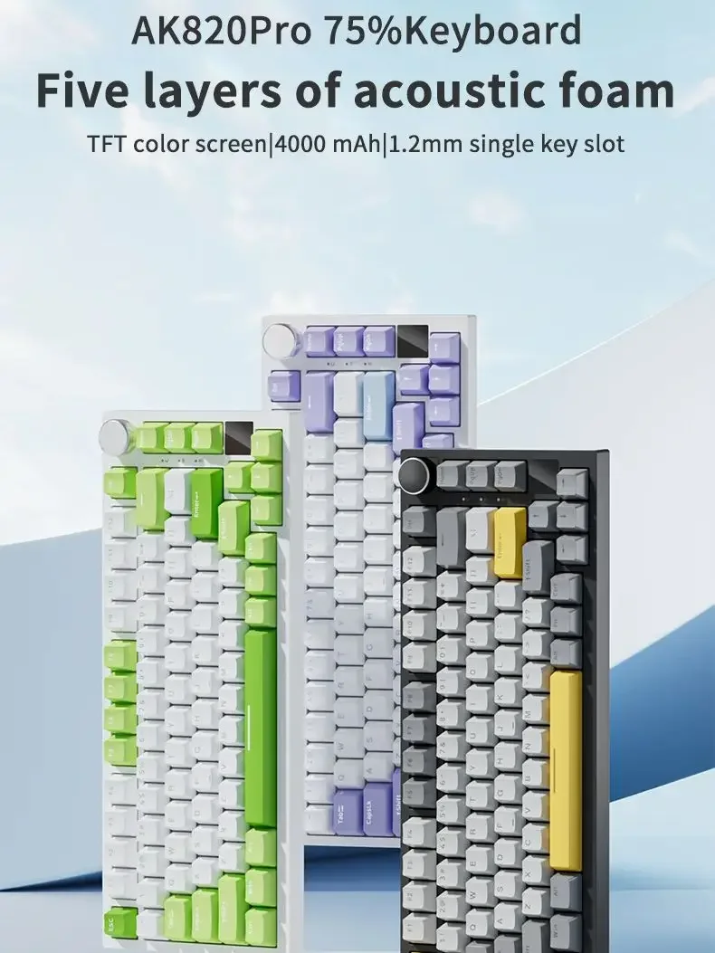 

AJAZZ AK820/AK820Pro Mechanical Keyboard TFT Screen Multifunctional Knob Gaming Keyboard Wired/2.4GHz/BT Connect PC Keyboard Gmk