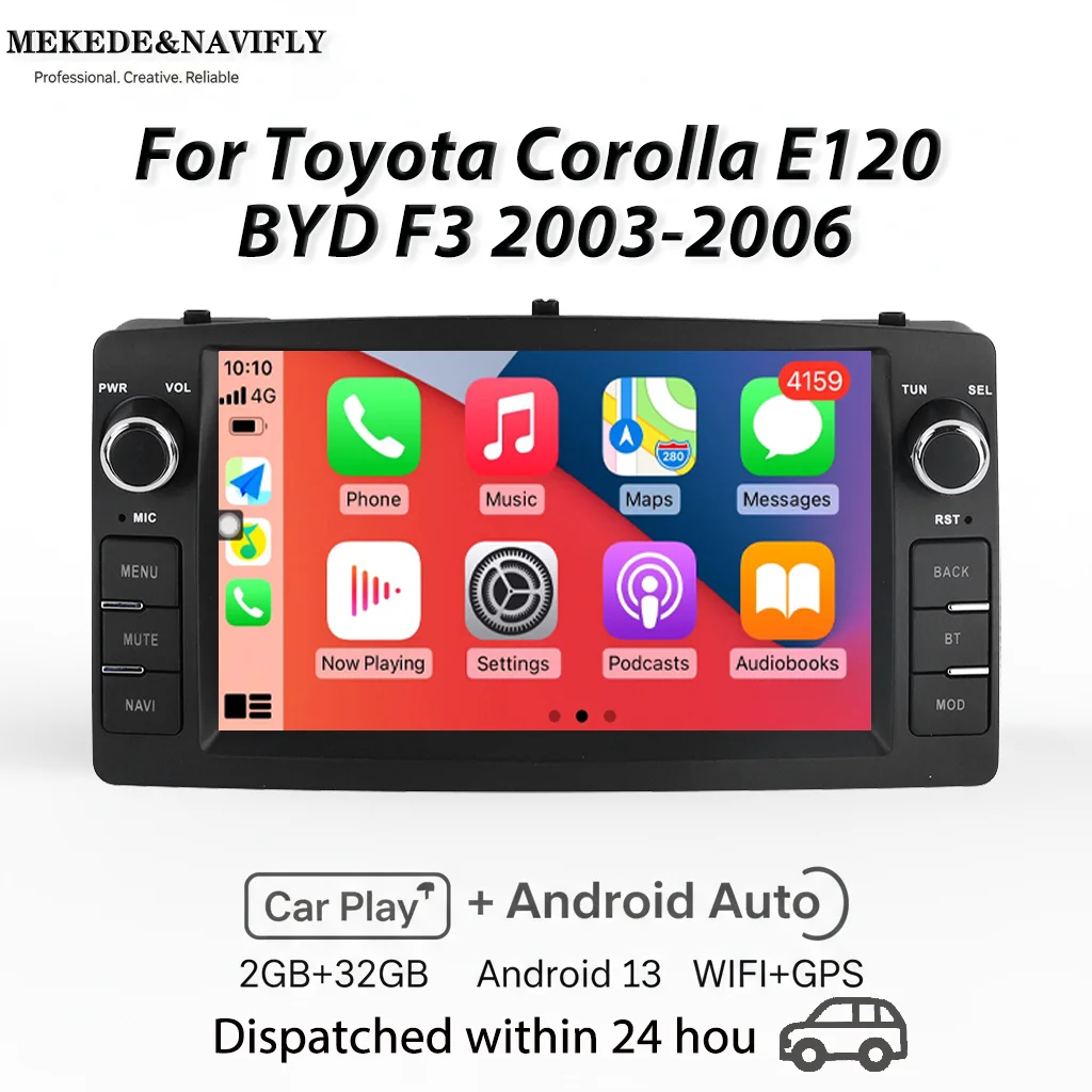 أندرويد 13 راديو السيارة لتويوتا كورولا E120 2003-2006 BYD F3 Carplay مشغل وسائط متعددة 2 Din Autoaudio رئيس وحدة الملاحة لتحديد المواقع