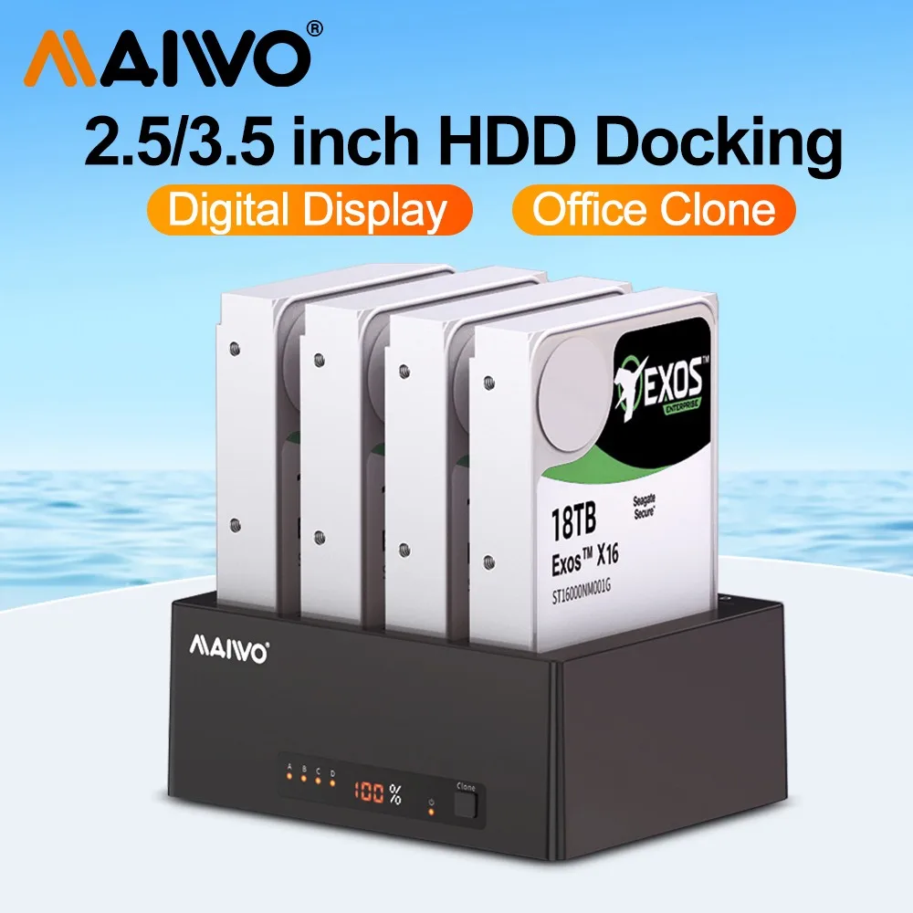 

MAIWO 4-bay Hard Drive Cloning Dock Suitable for 2.5"/3.5" SATA Hard Drive/solid State Drive USB 3.0 LED Screen Display HDD Case