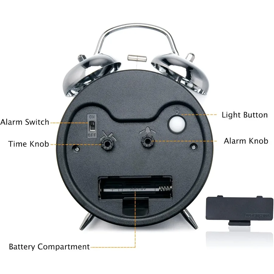 Loud Alarm Clock for Heavy Sleepers Adults Metal 4.5 Inches Twin Bell Battery Operated Alog Alarm Clocks for Bedrooms tion Jewe