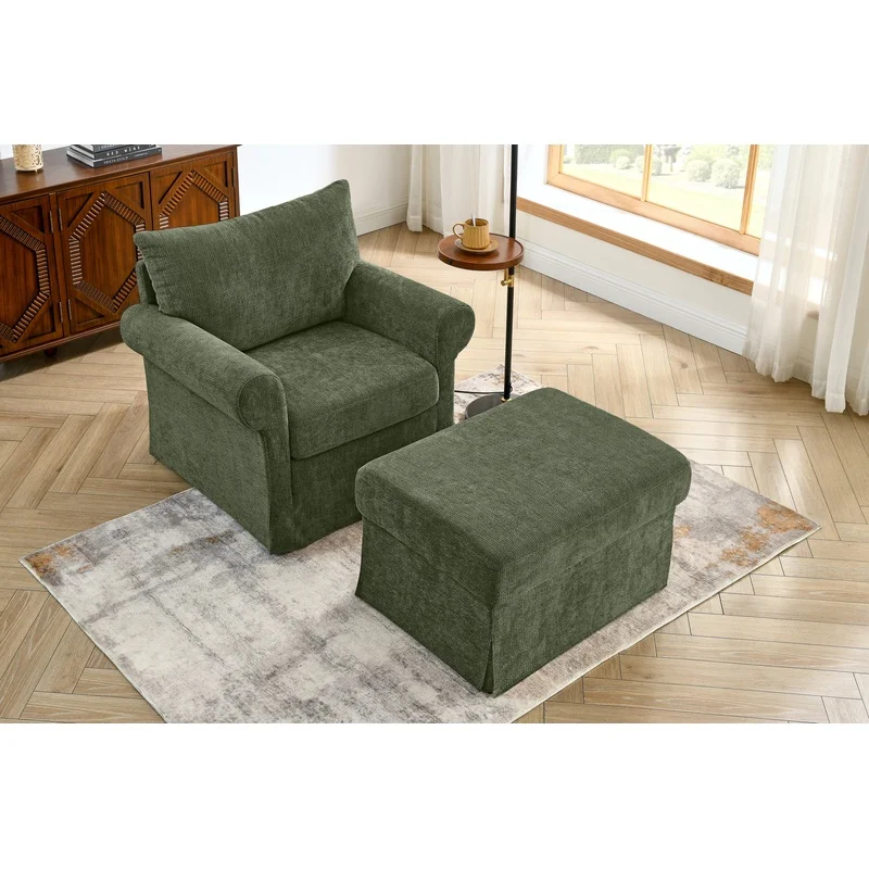 

37.5" Plush Chenille Accent Chair with Ottoman, Modern Single Sofa for Living Room or Bedroom