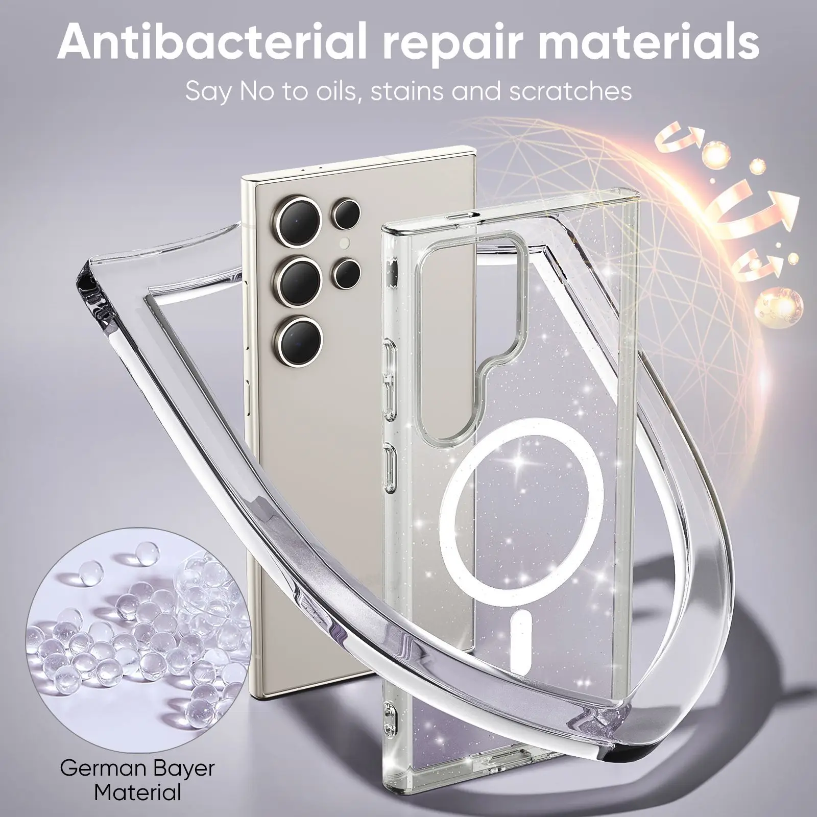 SYMMETRY Transparente Glitzer-Schutzhülle für Samsung S26 S25 S24 S23 FE Plus Ultra für Magsafe Magnetische OTT-Box Sturzsichere Abdeckung – Detail 2