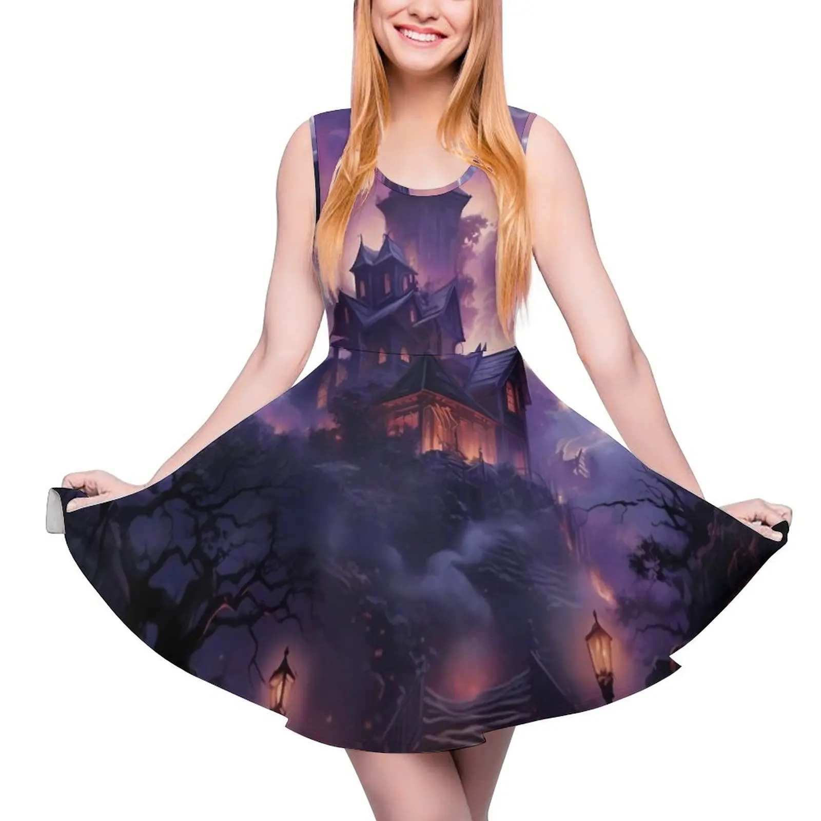 Haunted Mansion Dress Haunted House Kawaii Dresses Sleeveless Casual Oversized Skate Dress Woman Graphic Clothing