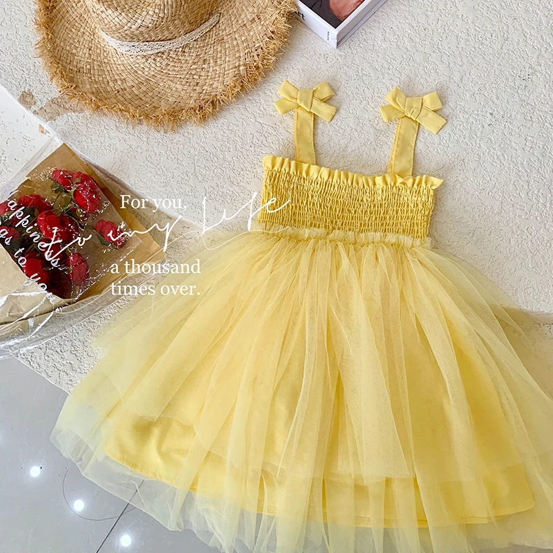 Kids costumes Flower girls tulle dress girls wedding tutu dress formal dress ceremonial dress yarn Suspenders dress