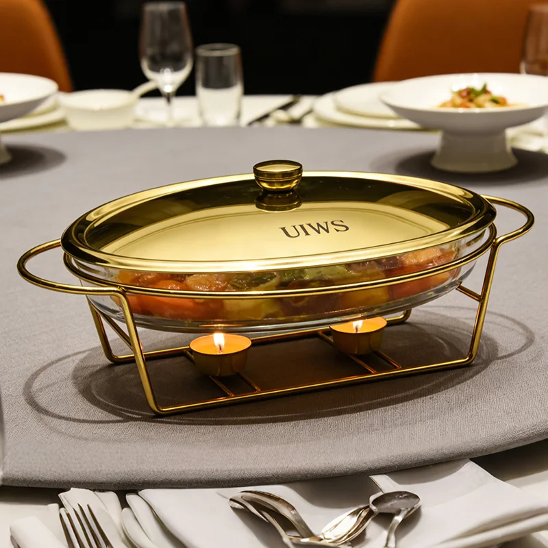 Custom logo Luxury Buffet Food Warmer 3L Party Wedding Glass Chafing Dish