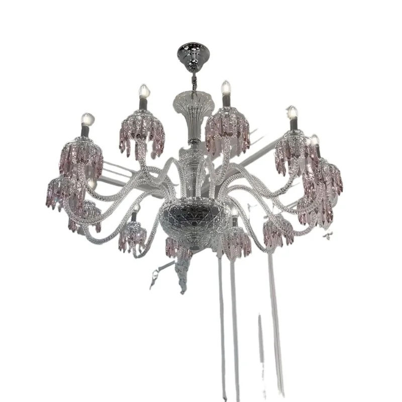 French living room crystal chandelier European villa dining room light luxury high sense pink wedding room bedroom