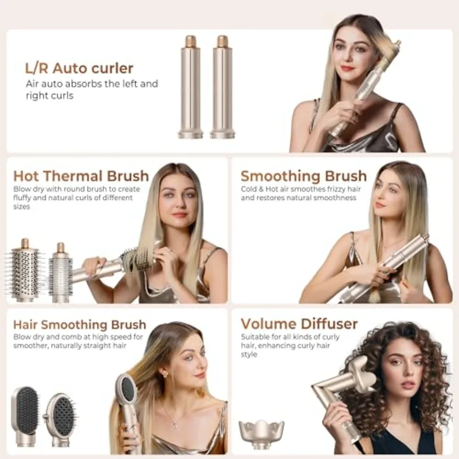 فرشاة مجفف شعر 8 في 1 ومصفف هواء ساخن متعدد قابل للطي 110000 دورة في الدقيقة مجموعة أدوات فرشاة مجفف للنفخ مع موزع توصيل تلقائي لتجعيد الشعر f #2