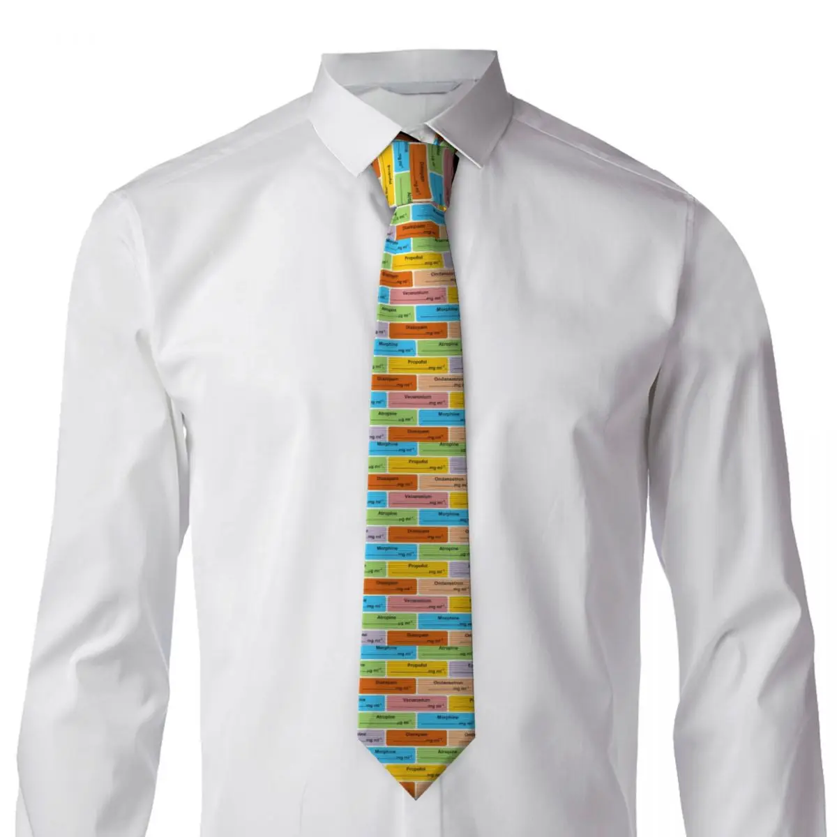 Anesthetist Anesthesiologist Drug Label Pattern Necktie for Men Silk Polyester 8 cm Neck Ties Wedding Business Tie