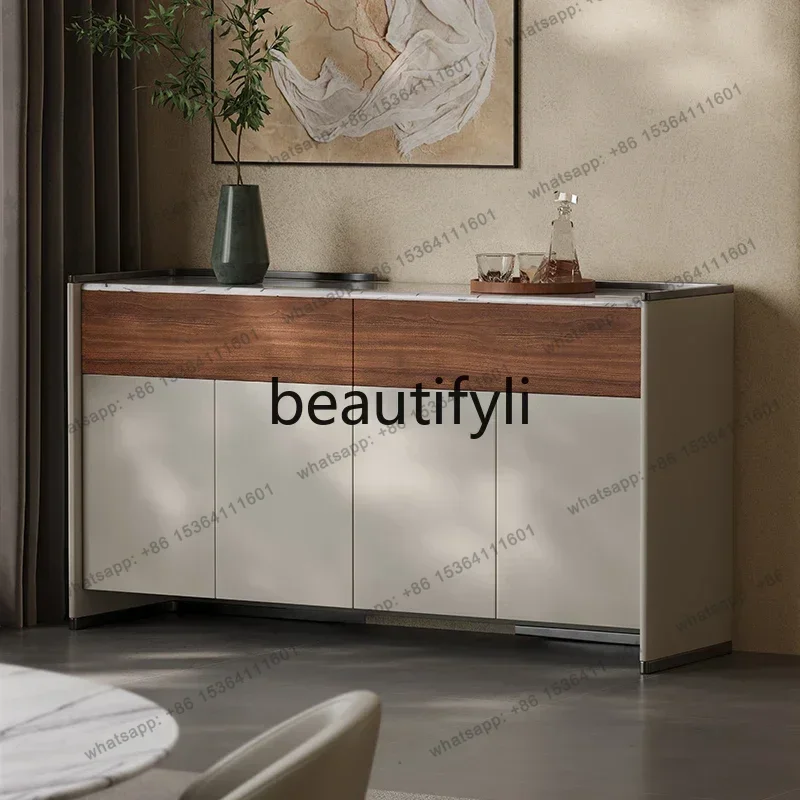 

minimalist dining side cabinet integrated storage cabinet against the wall, living room high-end solid wood side cabinet