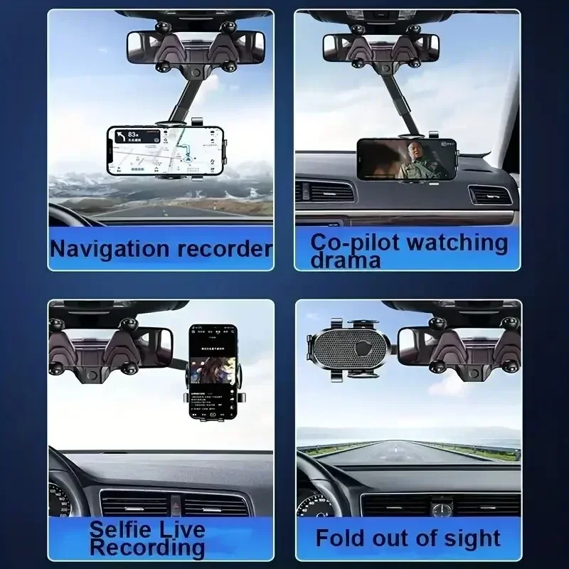 360 Rotating Car Phone Holder Support in Car Rearview Mirror Mount Car Phone Bracket Navigation GPS Stand Foldable Mobile Cell image 4