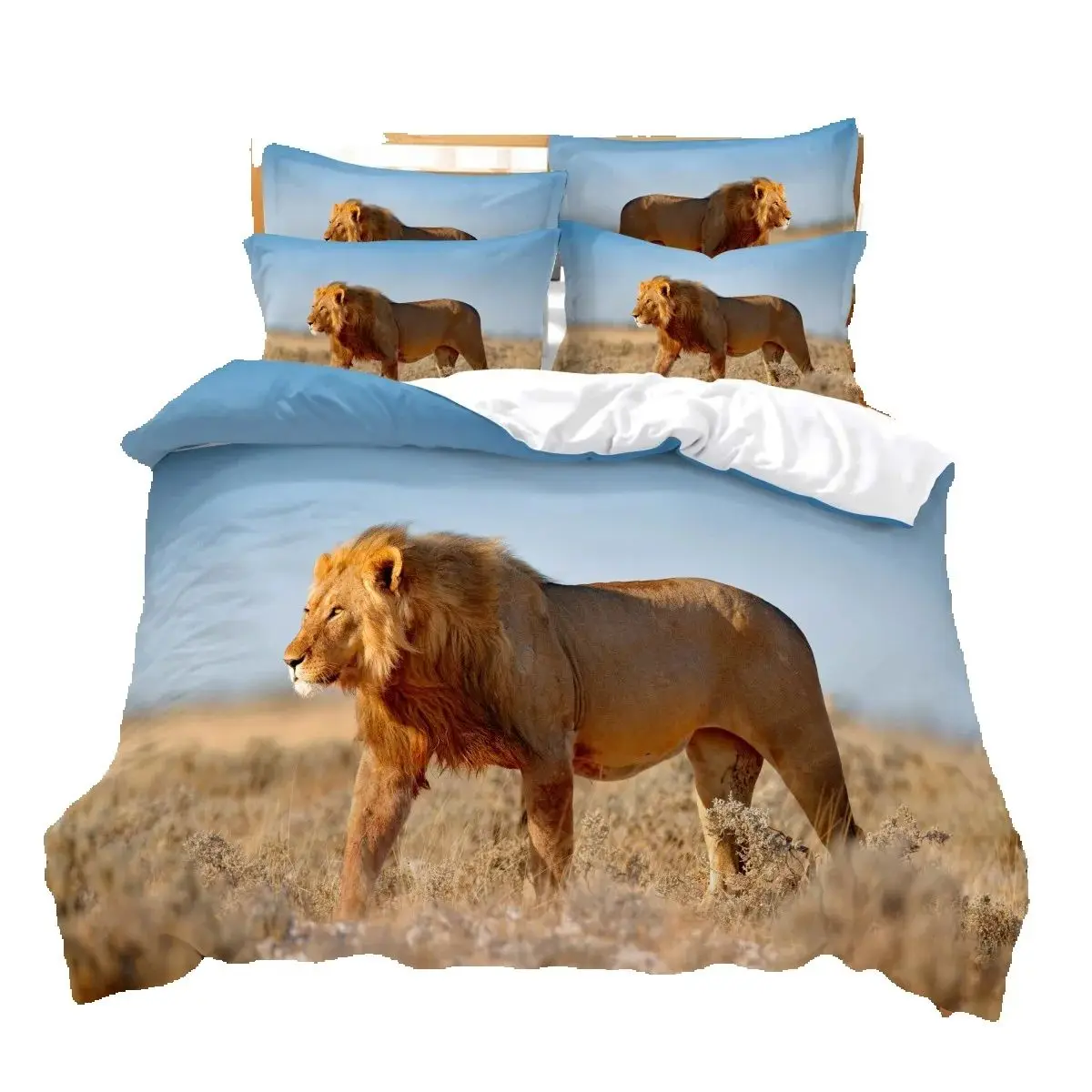 Wilderness Theme Bedding Set Lion Tiger Leopard Print Cozy Duvet Cover King Queen Twin Single Size Birthday Gift Bedroom Decor