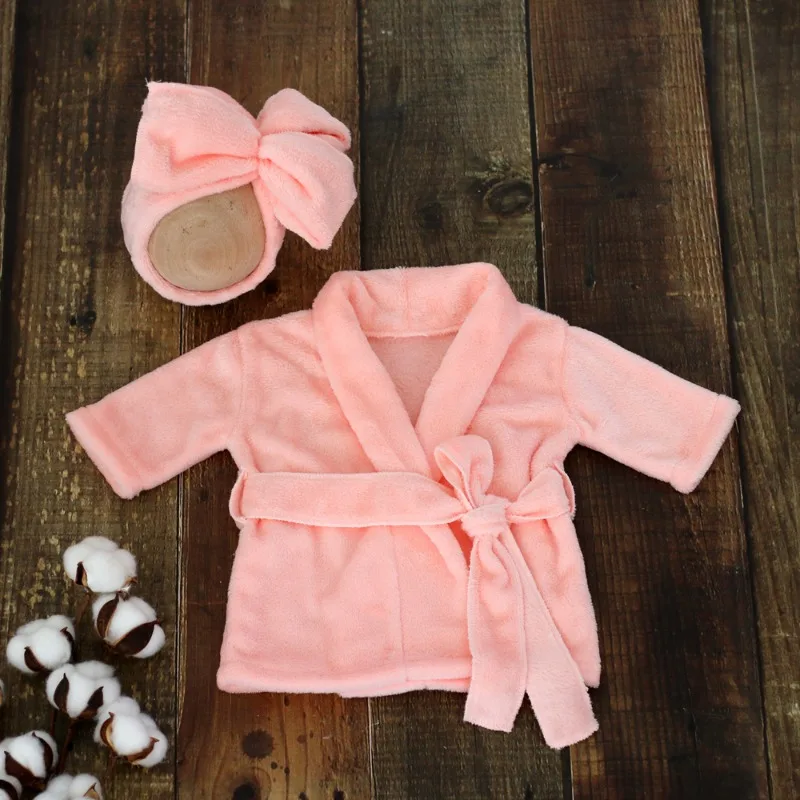 Bathrobe New 2PC Headscarf and Pajama Newborn Photography Photography Clothing Set Baby Full Moon Take Photos Accessories Props image 5