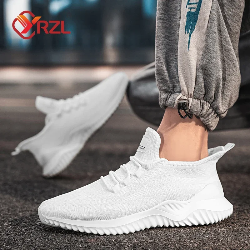 YRZL-Baskets en Maille Respirante pour Homme, Chaussures de Tennis, de Marche, Légères, Noires et Blanches, de Grande Taille, Été