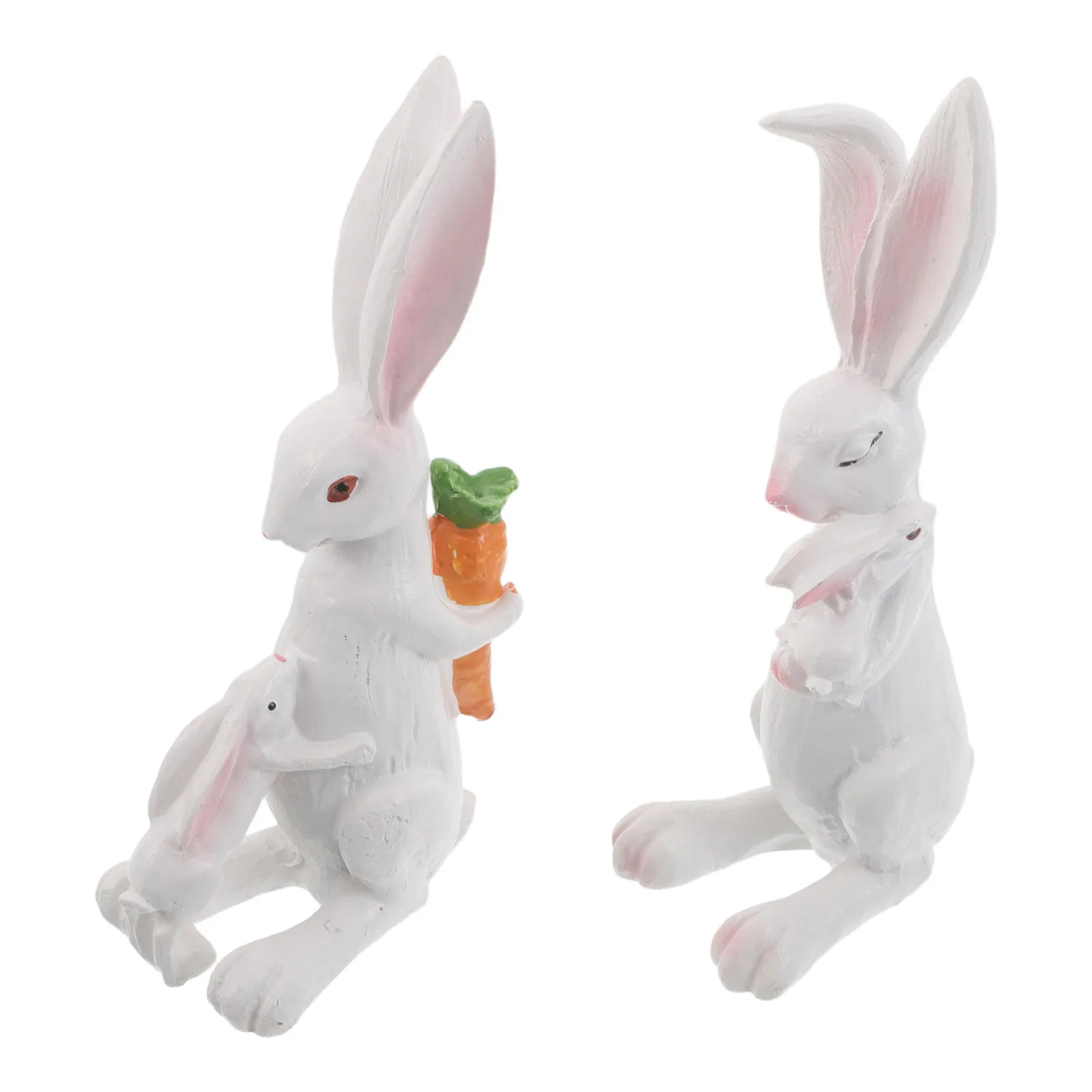 2Pcs Easter Bunny Resin Decorations Mother Rabbit Statues Cute Small Desktop Tabletop Centerpiece Spring Home Decor Bunny