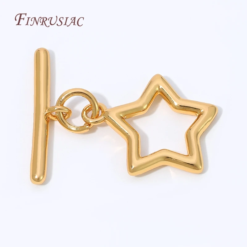 18K Gold Plated Hollow Star OT Toggle Clasp,Straight T Bar Fastener For Bracelet Necklace DIY Jewelry Making Findings Supplies
