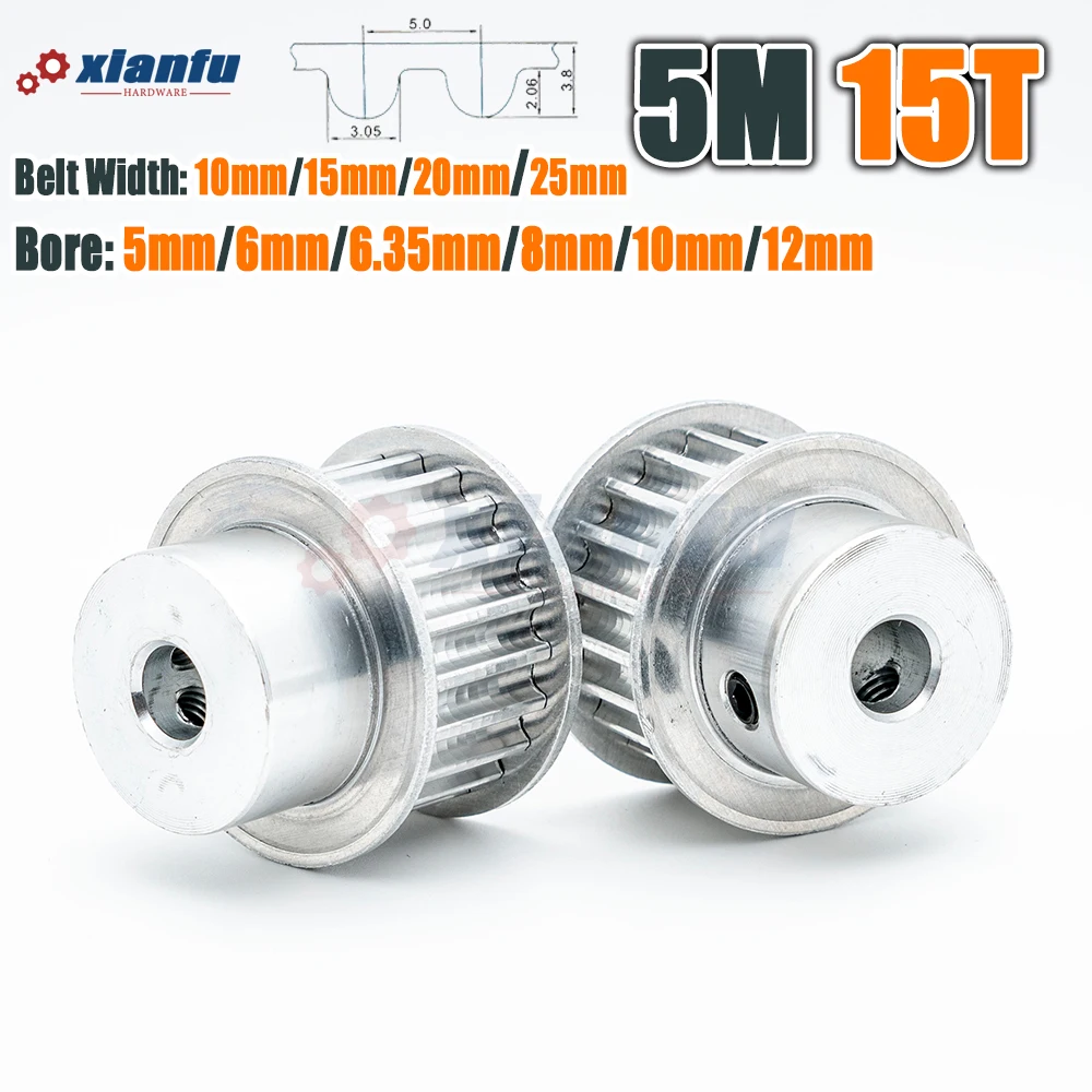 HTD5M 15 Teeth Timing Belt Pulley 5M Transmission HTD 15T Synchronous Drive CNC Bore 5～12mm Width 11/16/21/27mm 15Teeth Sprocket