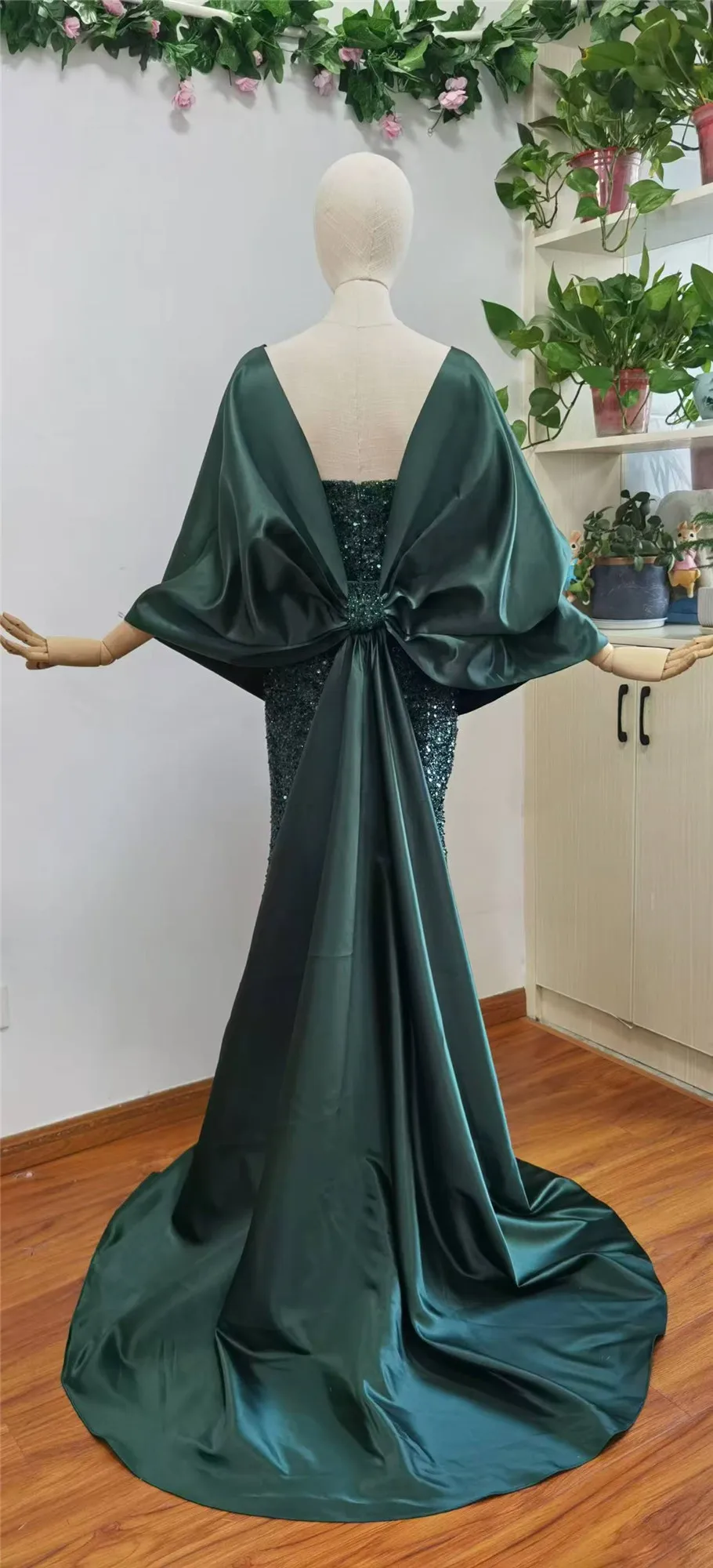 Dunkelgrüne Frauen Abendkleid träger lose Pailletten Hochzeits gast Kleider elegante Party kleider für Hochzeit maßge schneiderte antike