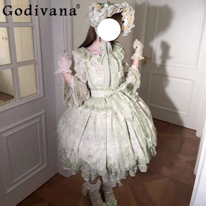 

Mori Girl Cla Lolita Princess Tea Party 2-Piece Dress Top and Skirt 2-Piece Set for Women Sweet Retro Fairy Dress Spring Summer