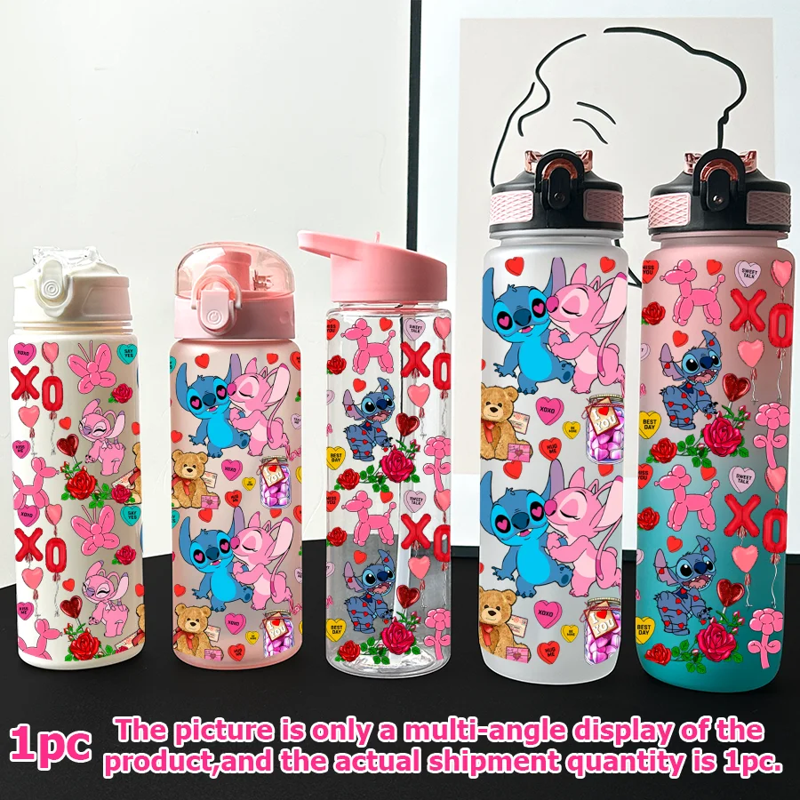 

1Pc Disney,Stitch,Angel Printed 23-32oz Multi-plastic Water Bottle Portable Sports Water Cup Birthday Gift