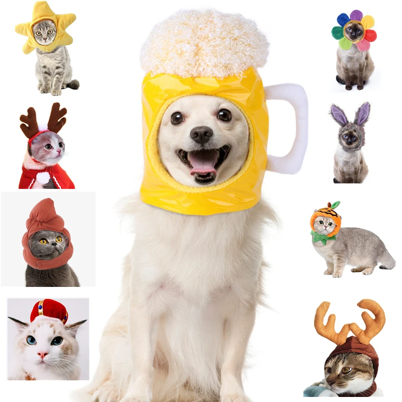 Pet Headdress Halloween Cosplay Hat Multiple Styles Cat Teddy Holiday Dress Up Sun Trick Fortune Headdress Wig Cat Headgear Hat