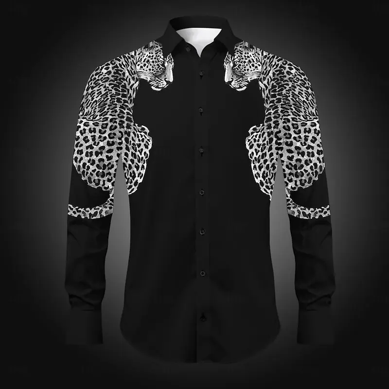 

Модные мужские рубашки с длинным рукавом и 3d принтом черепа и леопардовым узором, художественная рубашка, осенняя однобортная праздничная блузка, мужская одежда
