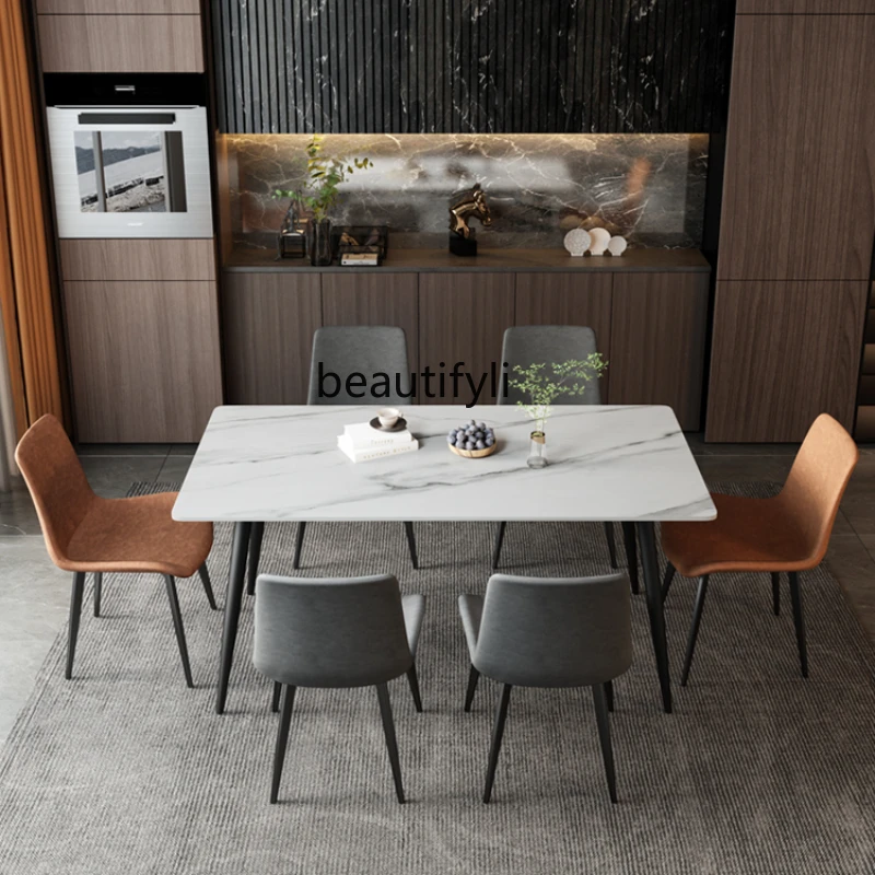 Stone Plate Dining Tables and Chairs Set Living Room Home Small Apartment Dining Table One Table Four Chairs Six Chairs