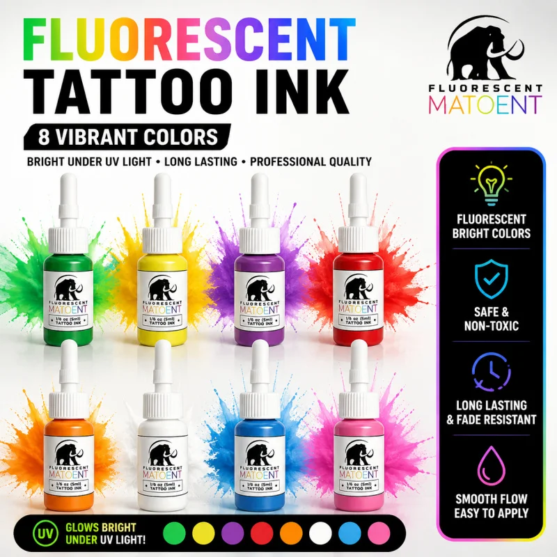 2/8 Colors Fluorescent Tattoo Ink 0.17oz Each Bottle Glow Body Art Ink Set Fashion Body Art Tattoo Ink Glowing Ink Home Use