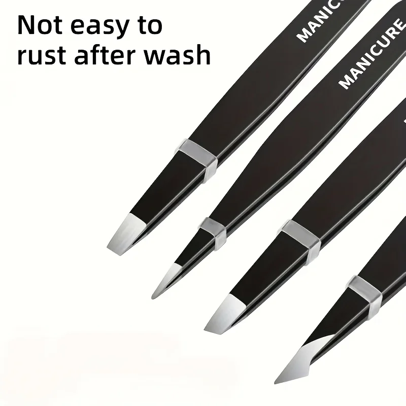 4pcs Stainless Steel Eyebrow Tweezers Set with Double Eyelid Tape & Case Professional Makeup Tools for Eyelash Extension