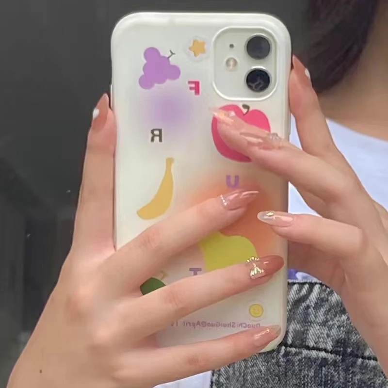 Painting Fruit Phone Case for iPhone 16 15 14 13 12 11 Pro Max XS XR XSMax 6 7 8 Plus Apple Grape Banana Pear Glossy HD Cover